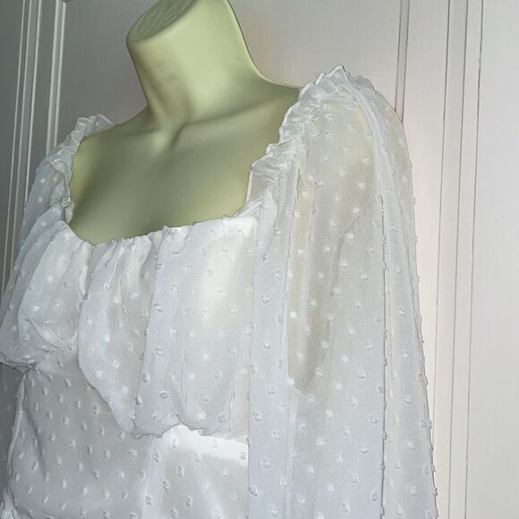 SHEIN white dotted Swiss long sleeved cropped cottage core blouse - Picture 2 of 9